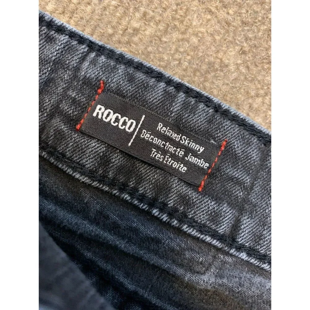 True Religion Rocco Jeans Mens 31 (32x32) Skinny Fit Button Fly Gray Patch Denim
